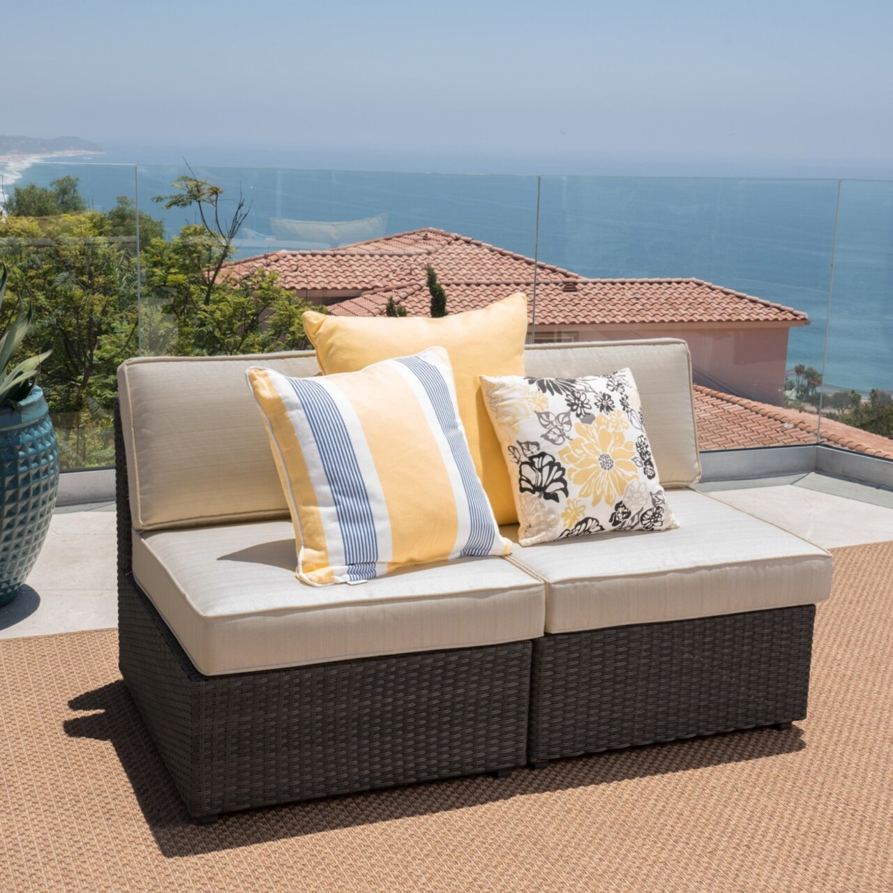GDFStudio Reddington Outdoor Wicker Sectional Sofa Seat with Cushions (set of 2)